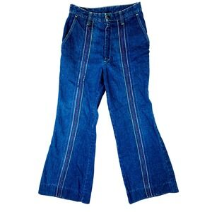 Vintage Barrow Rainbow Stitch Wide Leg Blue Denim Jeans High Waist Retro 26x28